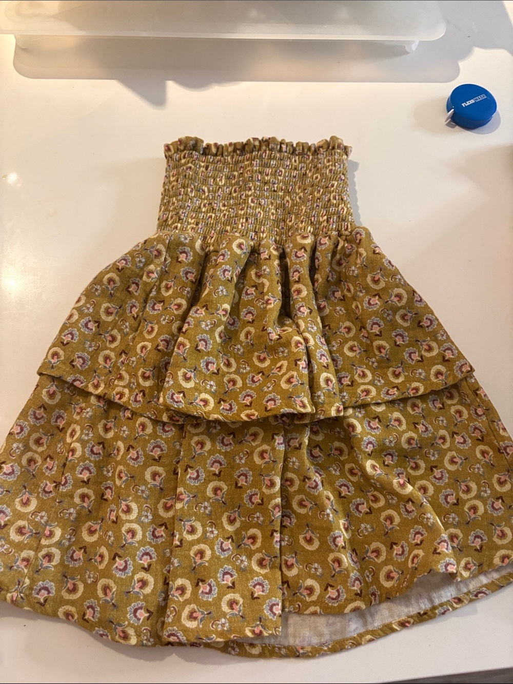 COZMO 12Y Smocked Waist Tiered Floral Skirt - Mustard